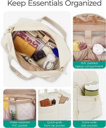 Gym Bag for Women, 2-PC Puffer Travel Duffle Bag Carry On Tote Bag