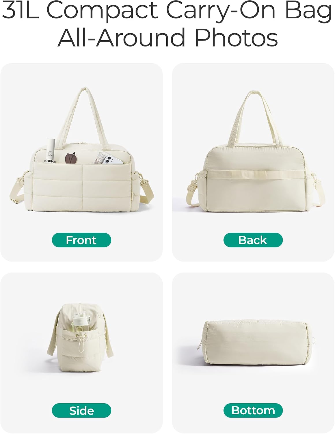 Gym Bag for Women, 2-PC Puffer Travel Duffle Bag Carry On Tote Bag