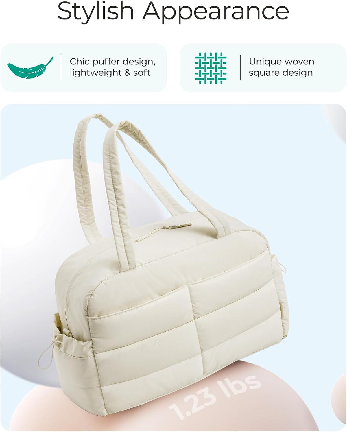 Gym Bag for Women, 2-PC Puffer Travel Duffle Bag Carry On Tote Bag