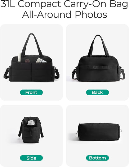Gym Bag for Women, 2-PC Puffer Travel Duffle Bag Carry On Tote Bag