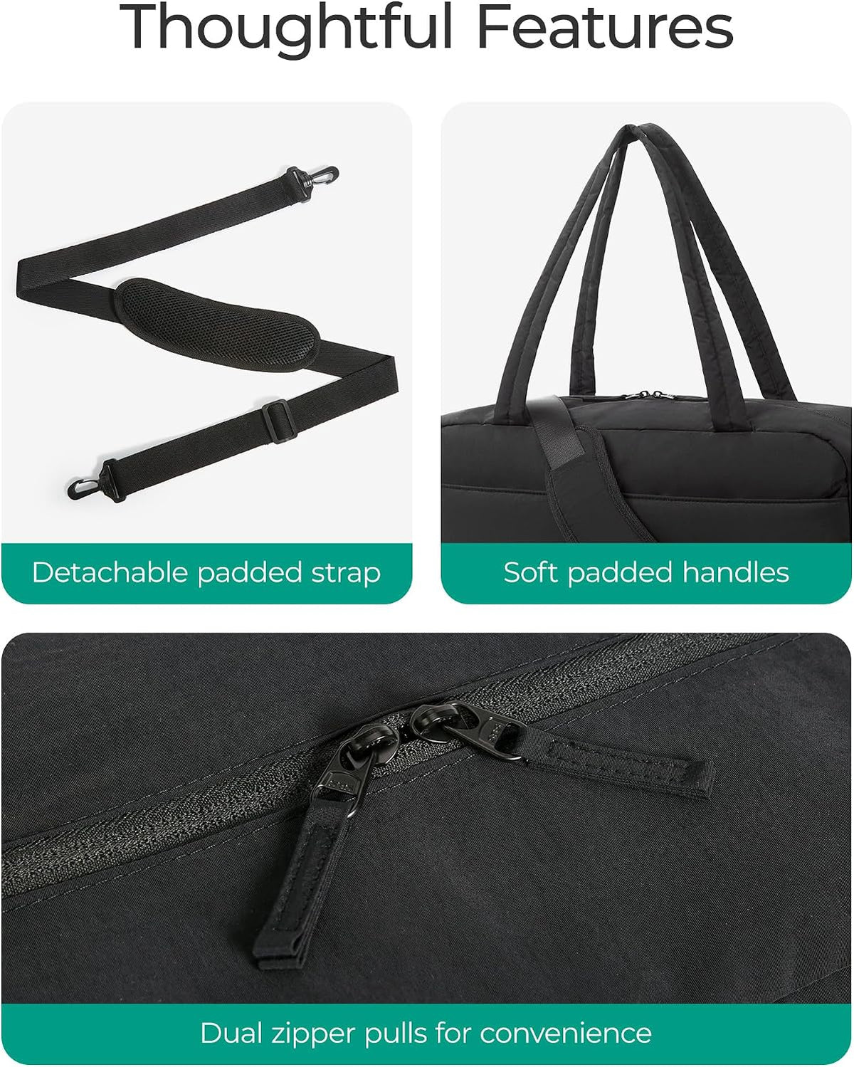Gym Bag for Women, 2-PC Puffer Travel Duffle Bag Carry On Tote Bag