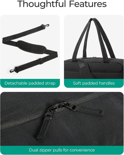 Gym Bag for Women, 2-PC Puffer Travel Duffle Bag Carry On Tote Bag