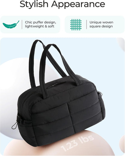 Gym Bag for Women, 2-PC Puffer Travel Duffle Bag Carry On Tote Bag