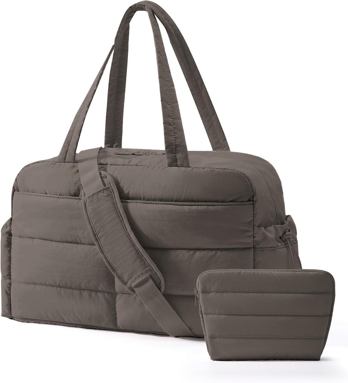 Gym Bag for Women, 2-PC Puffer Travel Duffle Bag Carry On Tote Bag
