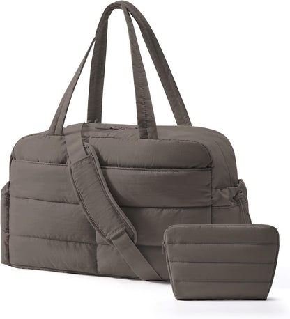 Gym Bag for Women, 2-PC Puffer Travel Duffle Bag Carry On Tote Bag