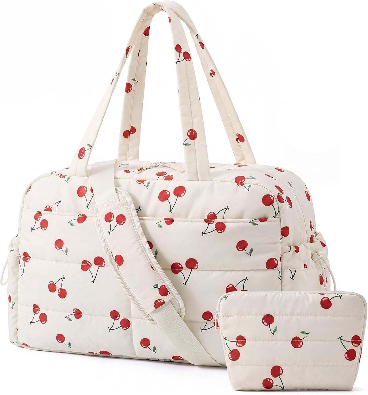 Gym Bag for Women, 2-PC Puffer Travel Duffle Bag Carry On Tote Bag