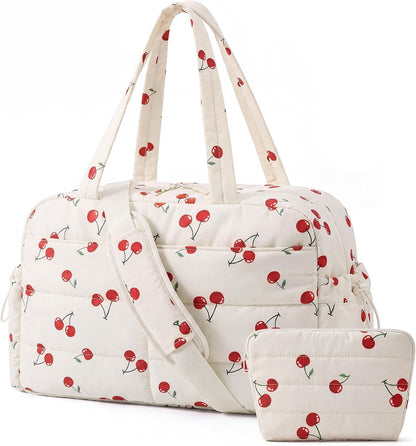 Gym Bag for Women, 2-PC Puffer Travel Duffle Bag Carry On Tote Bag