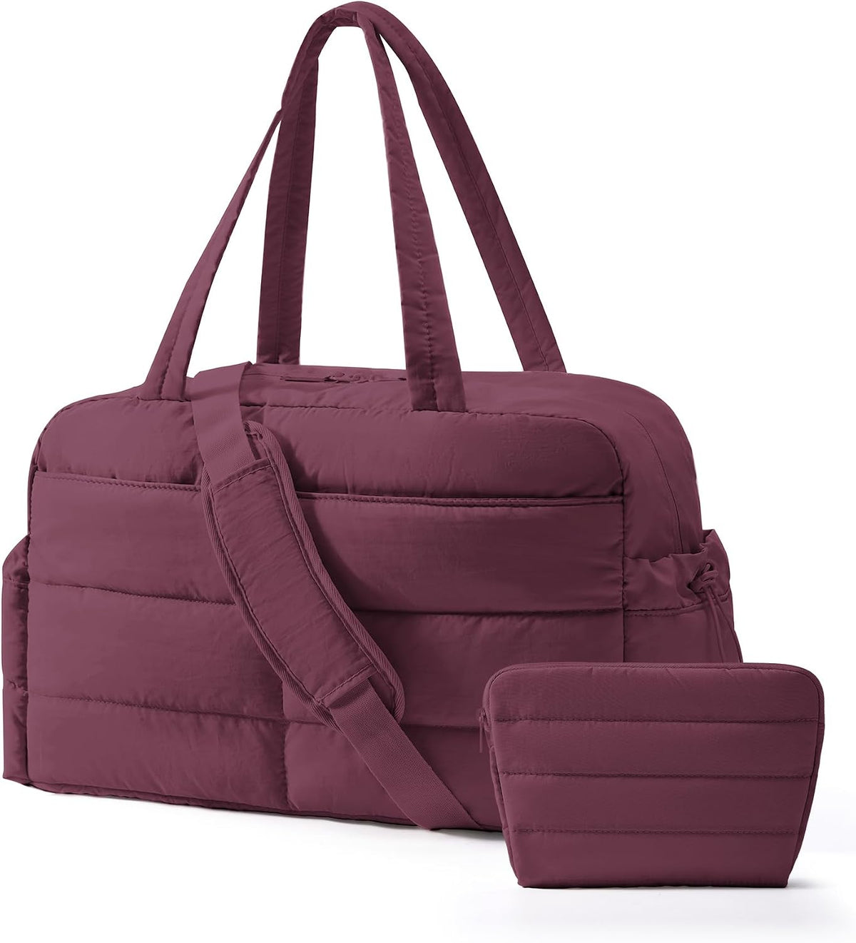Gym Bag for Women, 2-PC Puffer Travel Duffle Bag Carry On Tote Bag