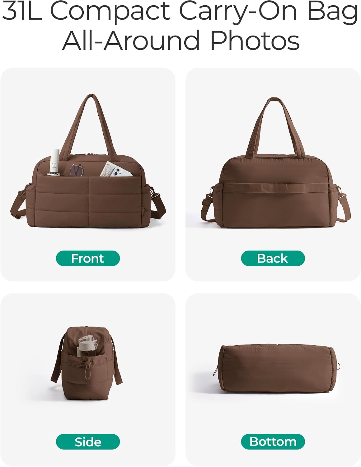 Gym Bag for Women, 2-PC Puffer Travel Duffle Bag Carry On Tote Bag