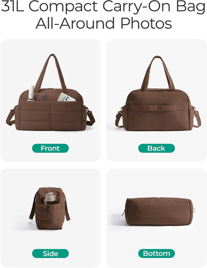 Gym Bag for Women, 2-PC Puffer Travel Duffle Bag Carry On Tote Bag
