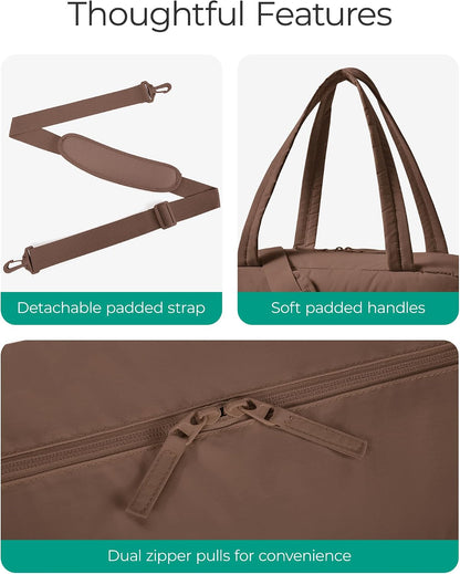 Gym Bag for Women, 2-PC Puffer Travel Duffle Bag Carry On Tote Bag
