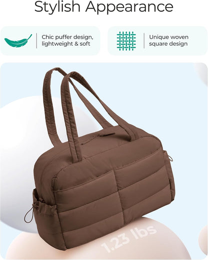Gym Bag for Women, 2-PC Puffer Travel Duffle Bag Carry On Tote Bag