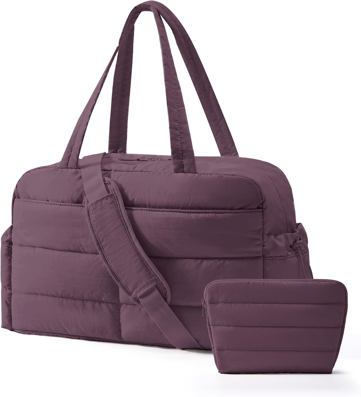 Gym Bag for Women, 2-PC Puffer Travel Duffle Bag Carry On Tote Bag