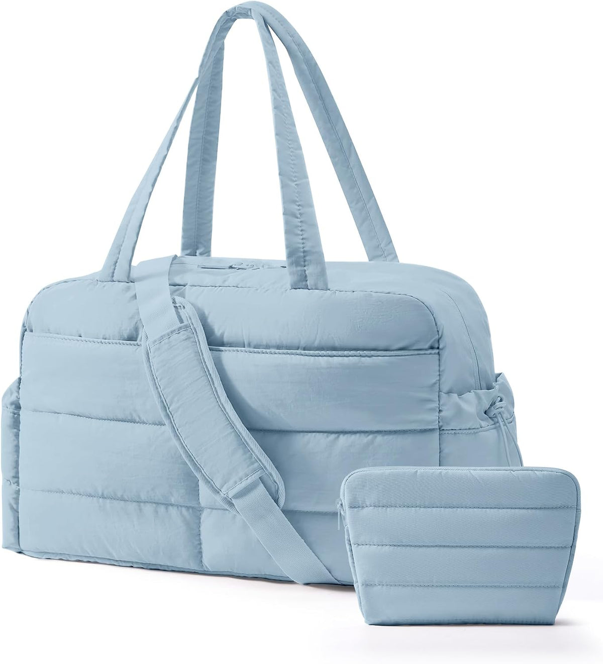 Gym Bag for Women, 2-PC Puffer Travel Duffle Bag Carry On Tote Bag