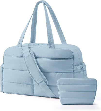 Gym Bag for Women, 2-PC Puffer Travel Duffle Bag Carry On Tote Bag