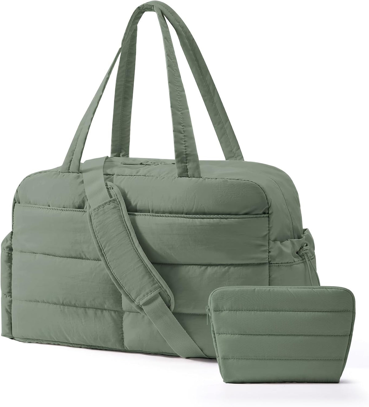 Gym Bag for Women, 2-PC Puffer Travel Duffle Bag Carry On Tote Bag