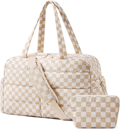 Gym Bag for Women, 2-PC Puffer Travel Duffle Bag Carry On Tote Bag