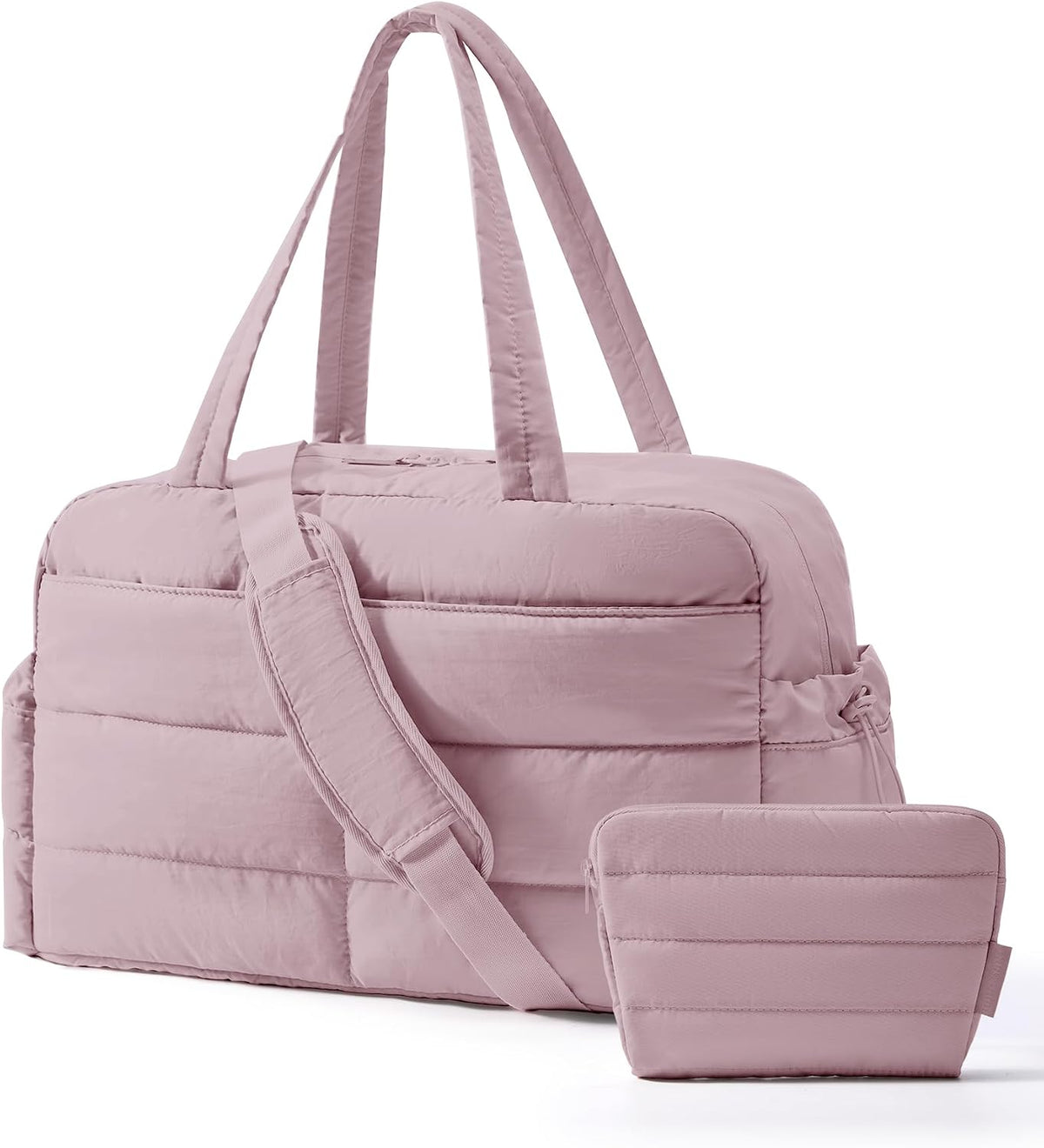 Gym Bag for Women, 2-PC Puffer Travel Duffle Bag Carry On Tote Bag