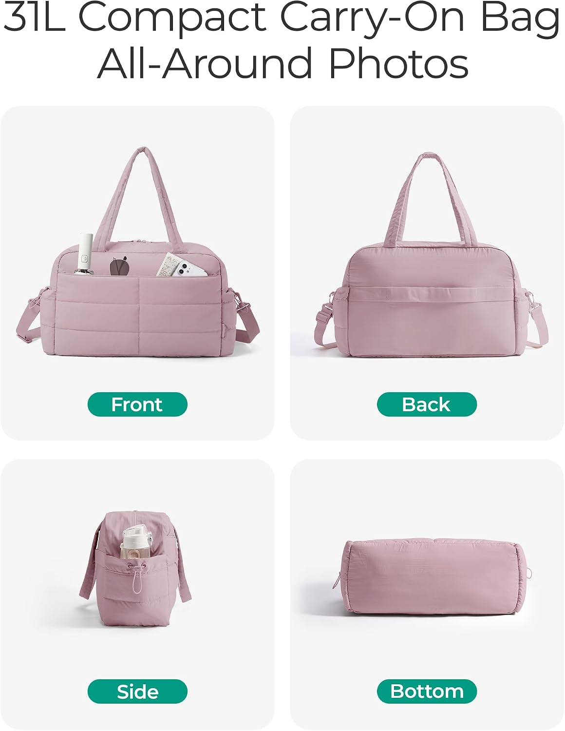 Gym Bag for Women, 2-PC Puffer Travel Duffle Bag Carry On Tote Bag