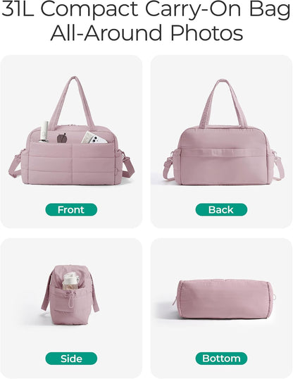 Gym Bag for Women, 2-PC Puffer Travel Duffle Bag Carry On Tote Bag