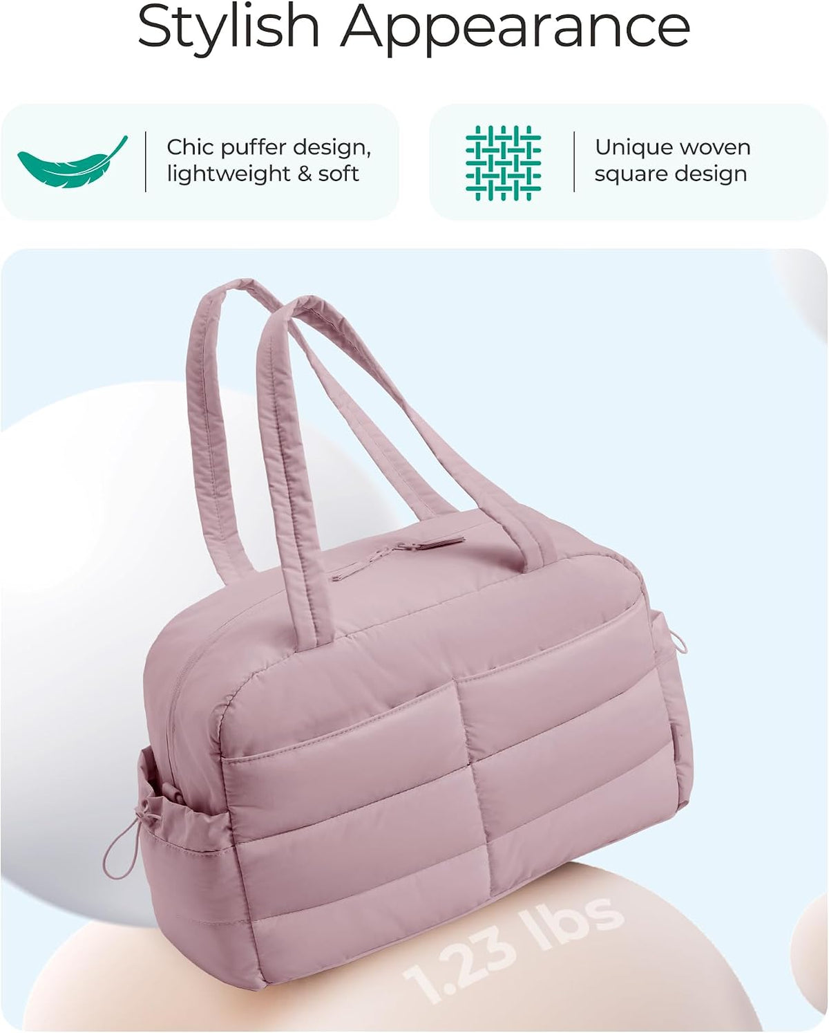 Gym Bag for Women, 2-PC Puffer Travel Duffle Bag Carry On Tote Bag