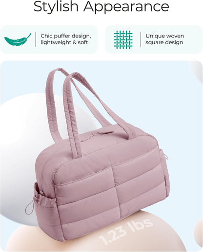 Gym Bag for Women, 2-PC Puffer Travel Duffle Bag Carry On Tote Bag