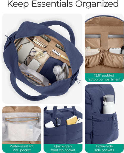 Gym Bag for Women, 2-PC Puffer Travel Duffle Bag Carry On Tote Bag