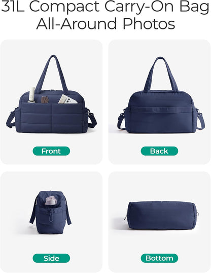 Gym Bag for Women, 2-PC Puffer Travel Duffle Bag Carry On Tote Bag