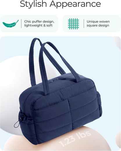 Gym Bag for Women, 2-PC Puffer Travel Duffle Bag Carry On Tote Bag