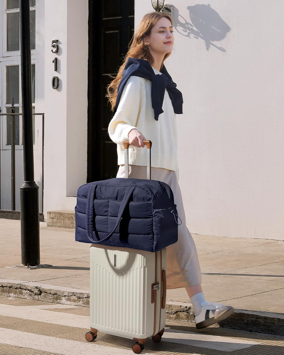Gym Bag for Women, 2-PC Puffer Travel Duffle Bag Carry On Tote Bag