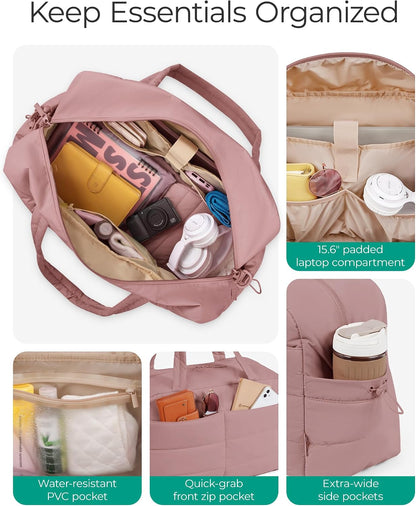Gym Bag for Women, 2-PC Puffer Travel Duffle Bag Carry On Tote Bag