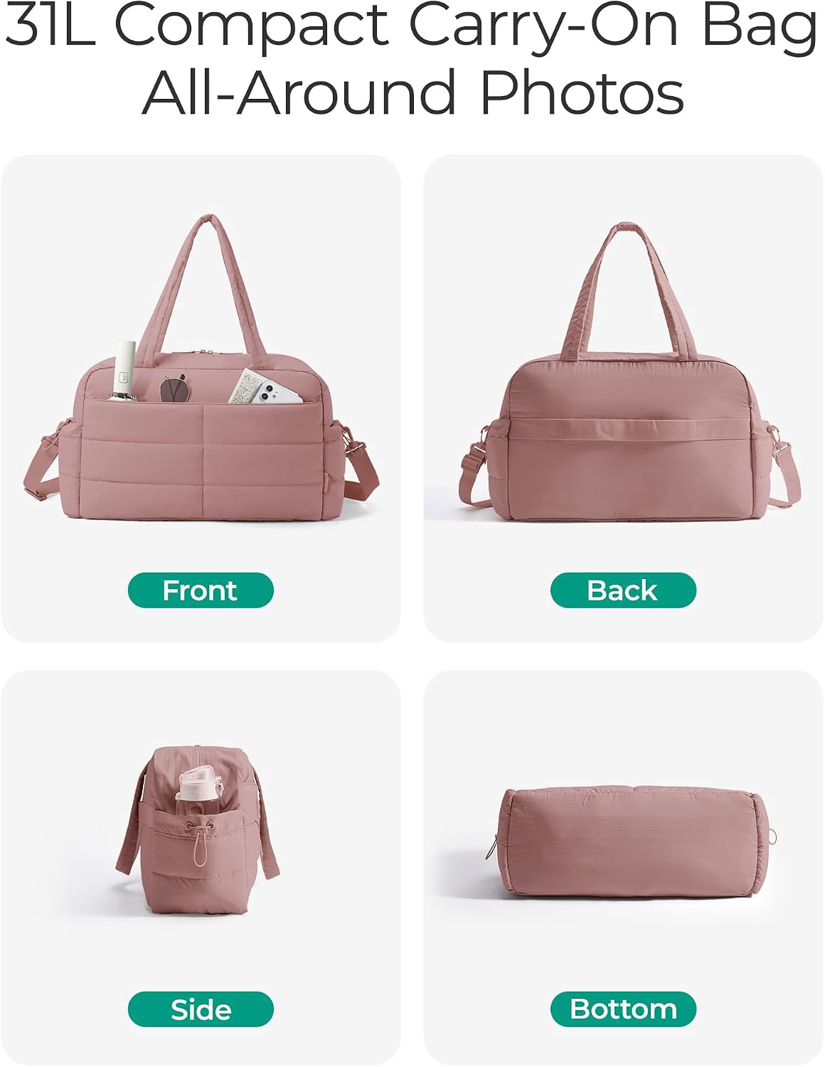 Gym Bag for Women, 2-PC Puffer Travel Duffle Bag Carry On Tote Bag