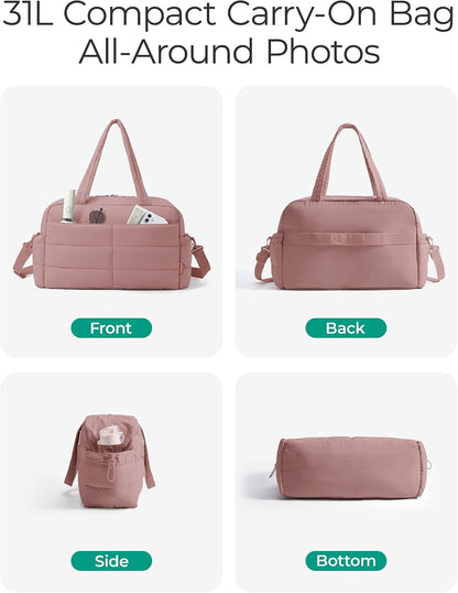 Gym Bag for Women, 2-PC Puffer Travel Duffle Bag Carry On Tote Bag