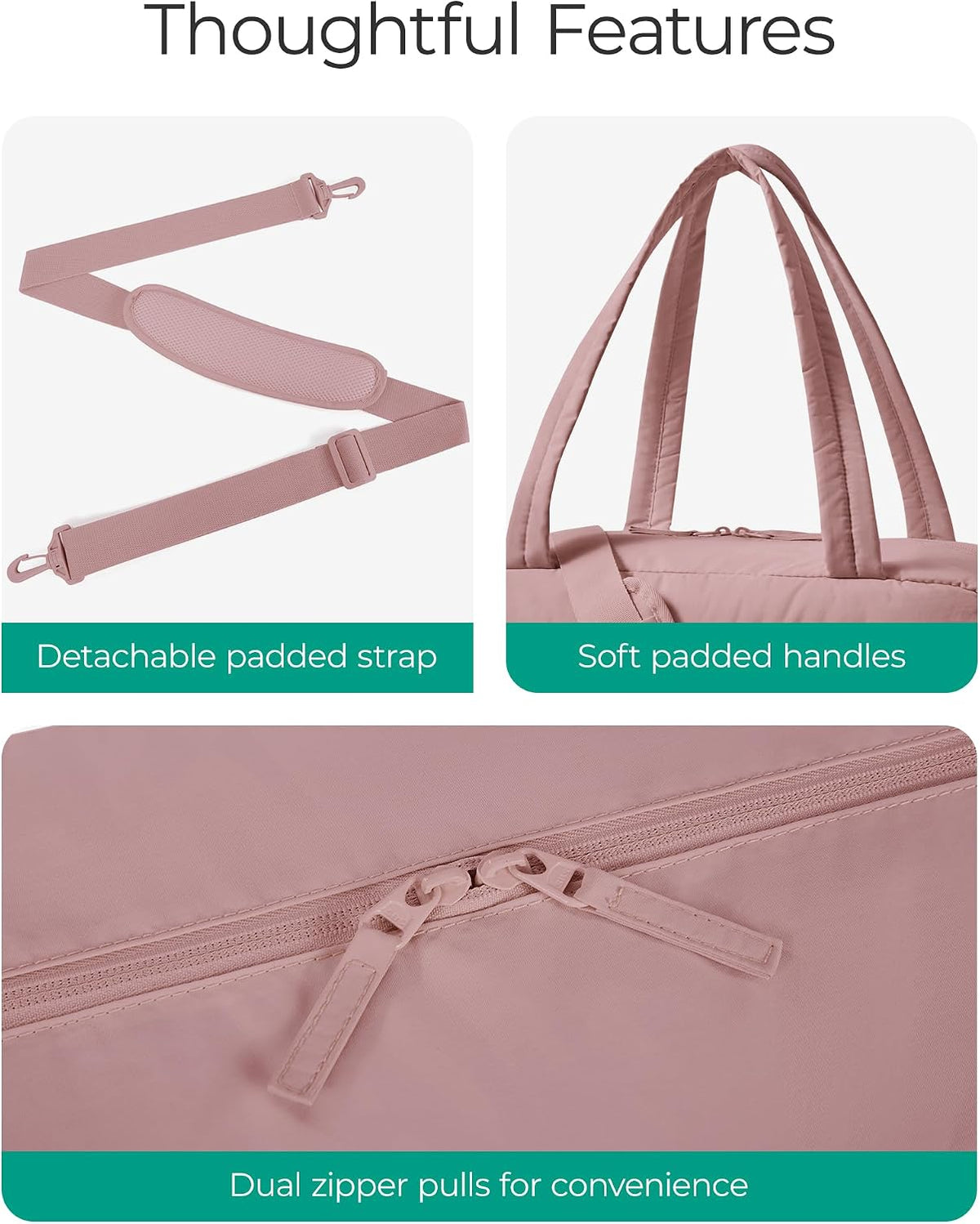 Gym Bag for Women, 2-PC Puffer Travel Duffle Bag Carry On Tote Bag