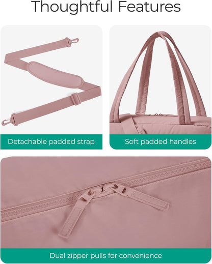 Gym Bag for Women, 2-PC Puffer Travel Duffle Bag Carry On Tote Bag