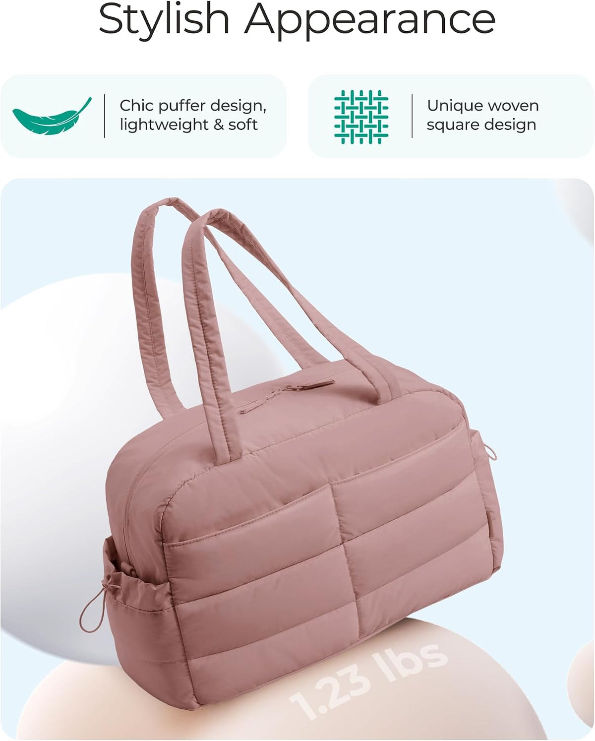 Gym Bag for Women, 2-PC Puffer Travel Duffle Bag Carry On Tote Bag
