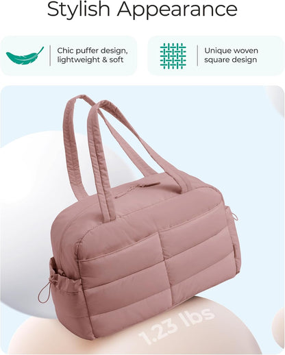 Gym Bag for Women, 2-PC Puffer Travel Duffle Bag Carry On Tote Bag