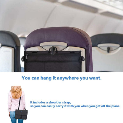 Attaches to Airline Seat and Car Seat Pocket, Seat Back Organizer & Storage, Travel Essentials for Flying (Black)