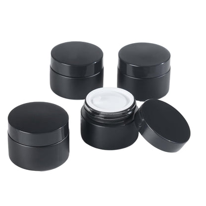 OverNews 1oz Amber Glass Jar, Empty Cosmetic Lotion Containers,with Inner Liners,Black Lid, Spatula
