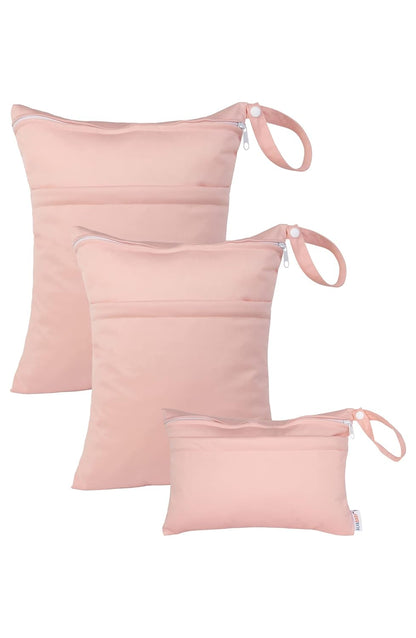 ALVA ALVABABY 3pcs Baby Cloth Diaper Wet/Dry Bags|Waterproof Reusable with Two Pockets|Travel, Beach, Pool, Daycare, Soiled Baby Items,Yoga,Gym Bag for Swimsuits or Wet Clothes 3L-ZM09 - Colors B