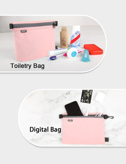 GOX Travel Toiletry Bag, Carry On Small Zipper Pouch, Cosmetic Kit Makeup, Digital Bag, Water Repellent Nylon (Orange)