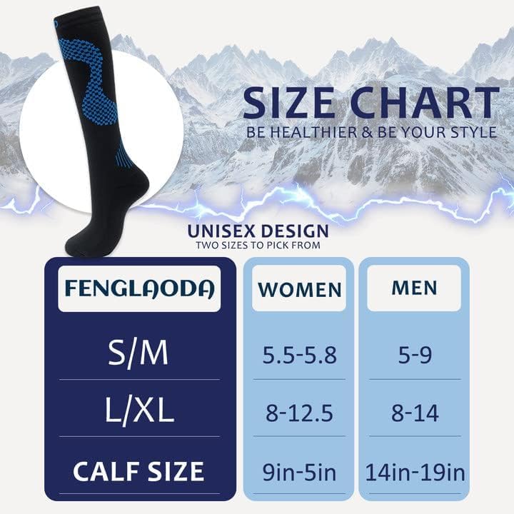 fenglaoda 8 Pairs Compression Socks for Men & Women 20-30 mmHg Knee High Nurse Pregnant Running Medical and Travel Athletic