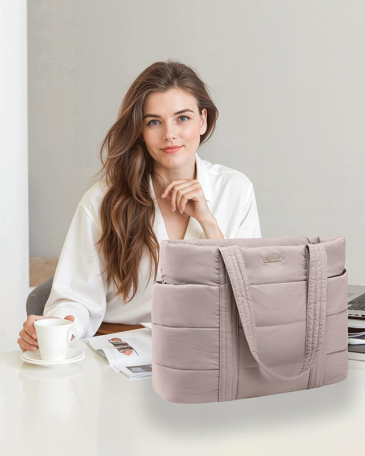 Tote Bag for Women, Large Puffer Work Tote Laptop Bag, Lightweight Travel Tote Bag with Zipper Gifts for Women