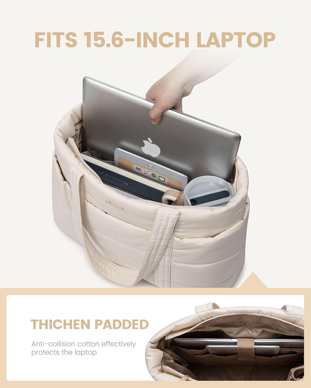 Tote Bag for Women, Large Puffer Work Tote Laptop Bag, Lightweight Travel Tote Bag with Zipper Gifts for Women