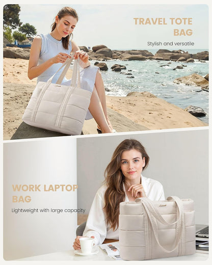 Tote Bag for Women, Large Puffer Work Tote Laptop Bag, Lightweight Travel Tote Bag with Zipper Gifts for Women