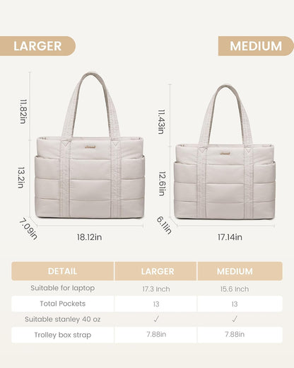 Tote Bag for Women, Large Puffer Work Tote Laptop Bag, Lightweight Travel Tote Bag with Zipper Gifts for Women