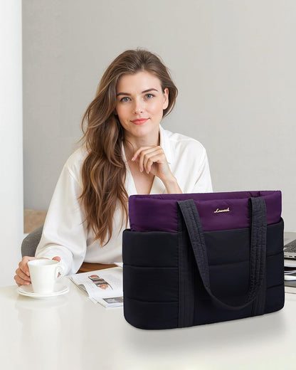 Tote Bag for Women, Large Puffer Work Tote Laptop Bag, Lightweight Travel Tote Bag with Zipper Gifts for Women