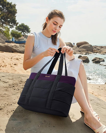 Tote Bag for Women, Large Puffer Work Tote Laptop Bag, Lightweight Travel Tote Bag with Zipper Gifts for Women
