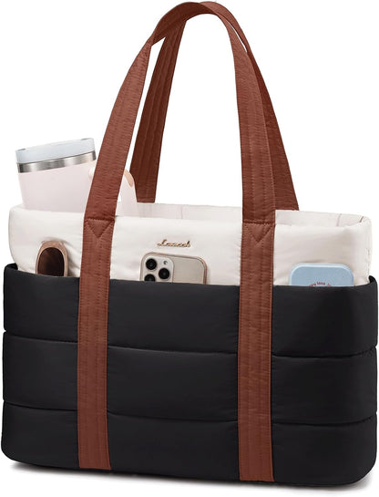 Tote Bag for Women, Large Puffer Work Tote Laptop Bag, Lightweight Travel Tote Bag with Zipper Gifts for Women