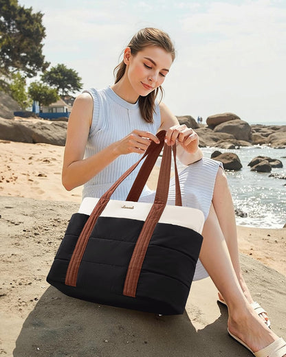 Tote Bag for Women, Large Puffer Work Tote Laptop Bag, Lightweight Travel Tote Bag with Zipper Gifts for Women